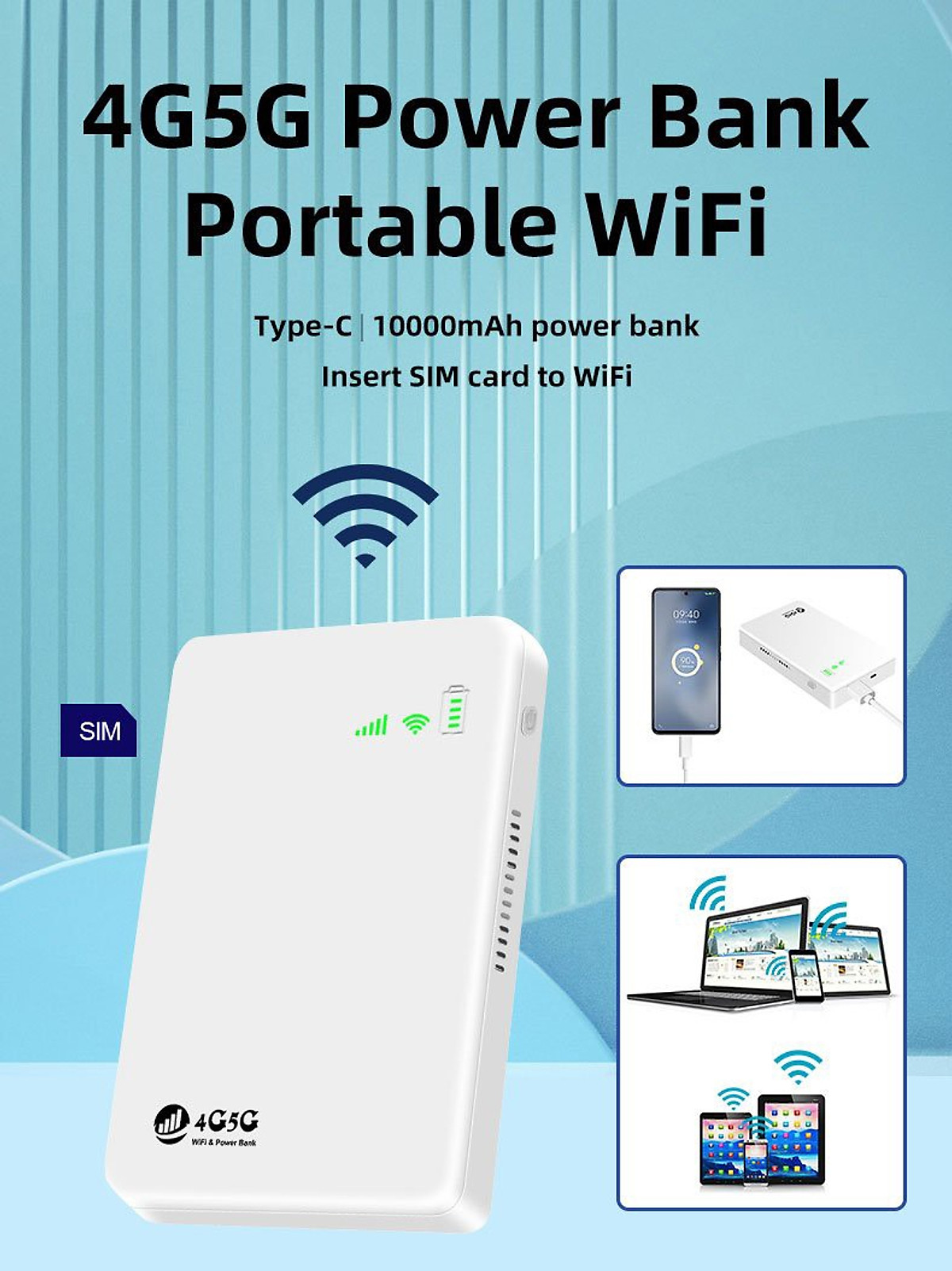 Cục phát wifi từ sim 4G 5G kèm pin 10.000mA TP10000 phát liên tục 24 tiếng, tốc độ cao 300Mbps kết nối cho 10 thiết bị vô cùng tiện lợi - hàng nhập khẩu