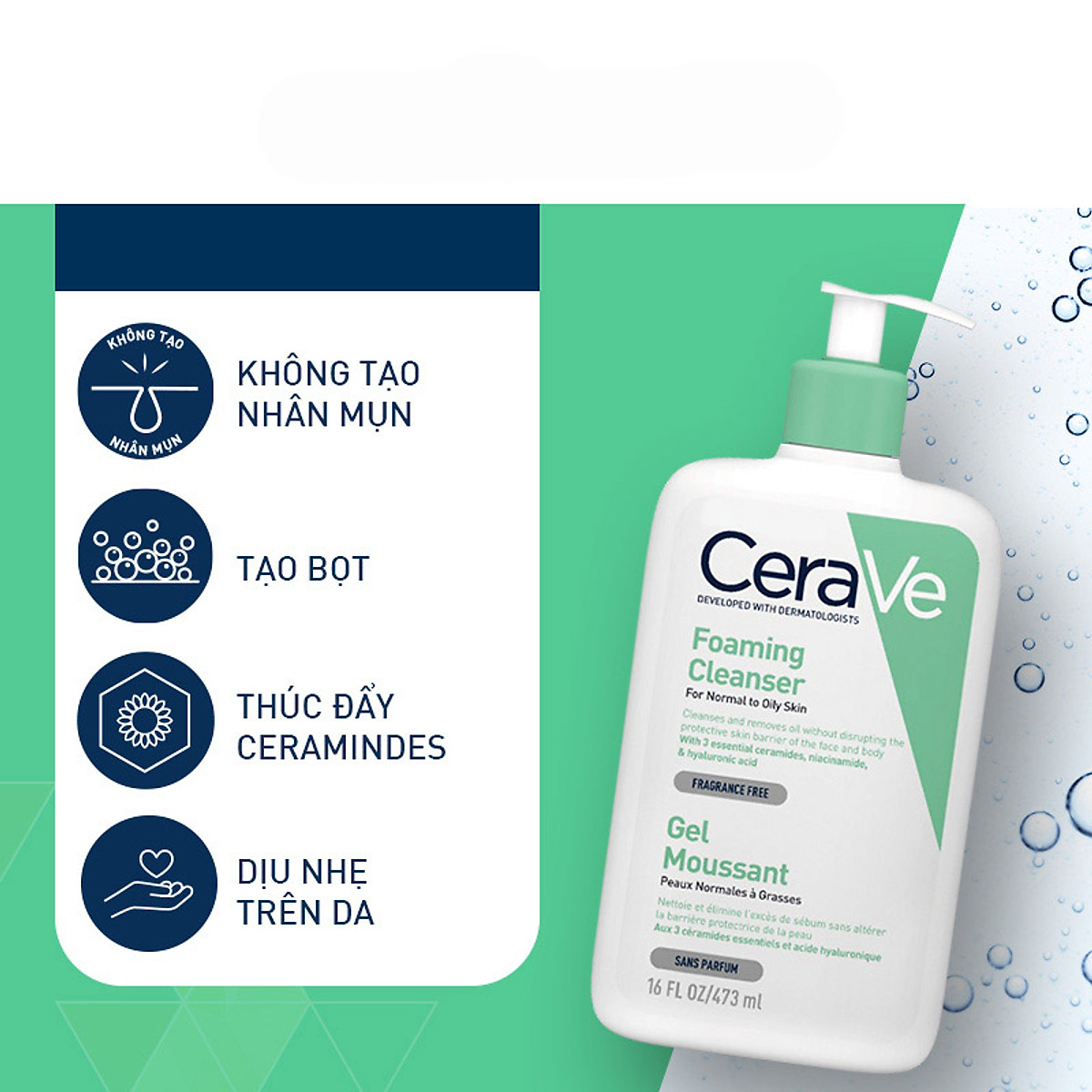 Sữa rửa mặt giúp làm sạch sâu dành cho da dầu CeraVe Foaming Cleanser