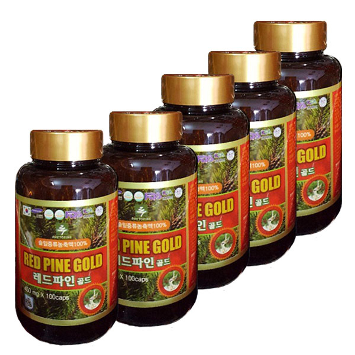 5 Hộp Thực phẩm Viên uống tinh dầu thông đỏ Red Pine Gold 450mg hộp 100 viên Dành cho người lớn