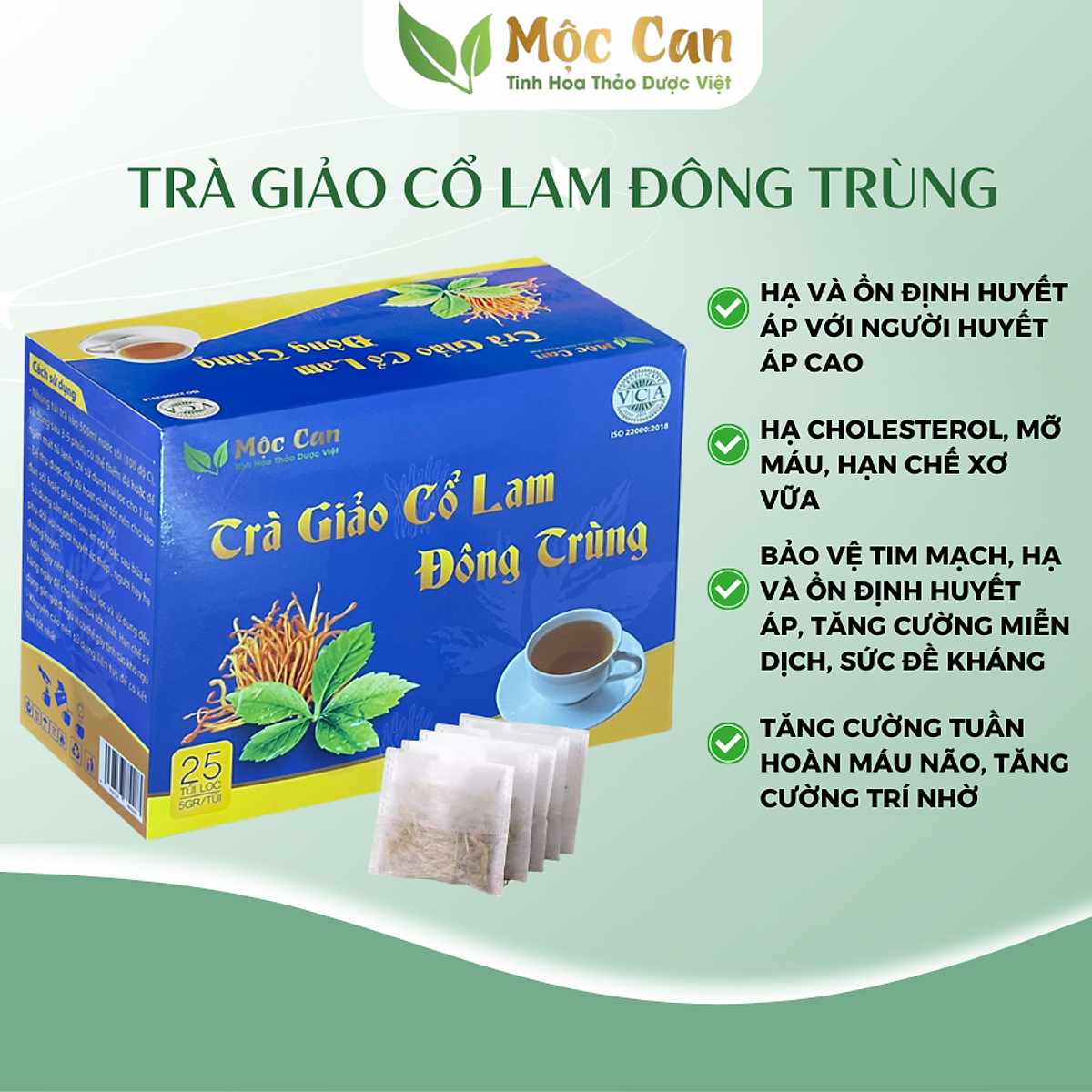Trà giảo cổ lam mộc can túi lọc Mộc Can ổn định huyết áp, giảm mỡ máu hỗ trợ ngăn ngừa xơ vữa mạch máu gói 25 túi