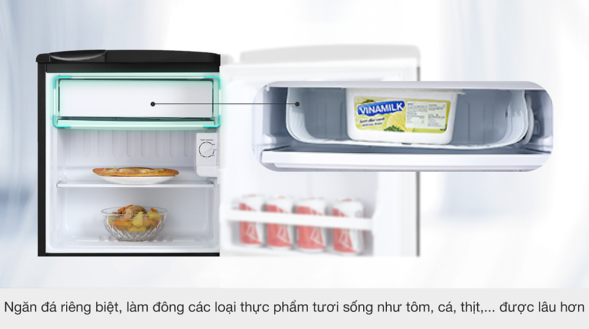 Tủ lạnh Aqua 50 lít AQR-D59FA(BS) Tủ lạnh Mini phòng trọ, phòng ngủ, tủ đựng mỹ phẩm cá nhân - Hàng chính hãng