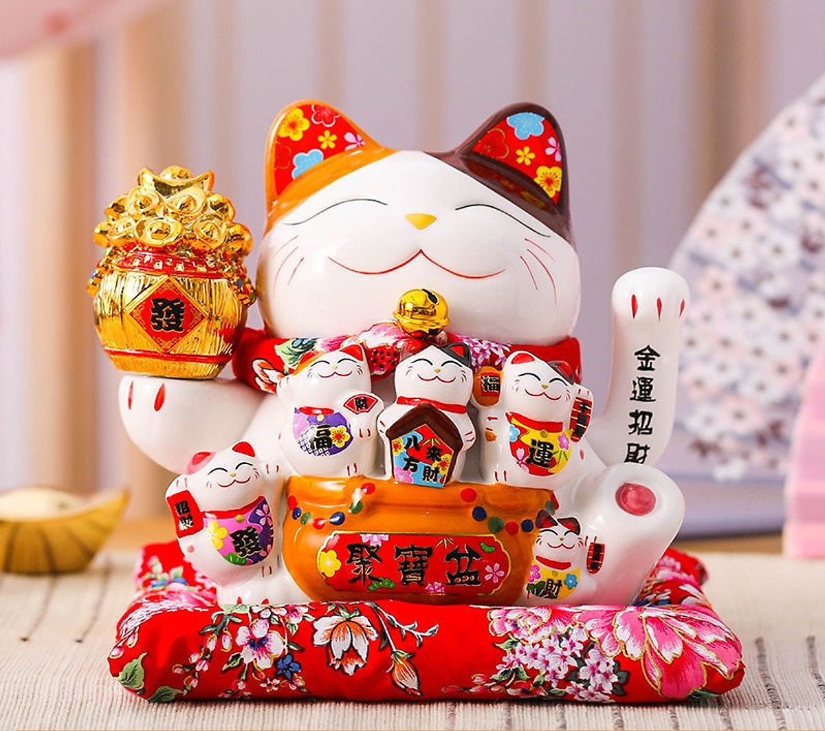 Mèo Thần Tài Sứ , Mèo May Mắn Maneki Neko Cao 16Cm - Linh Vật Phong Thủy