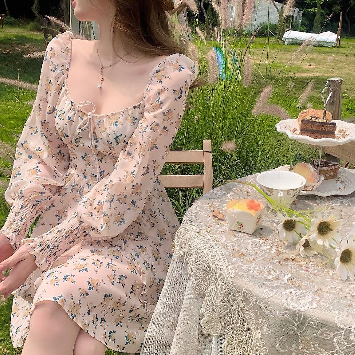 Váy hoa nhí vintage dáng dài đi biển đầm hoa nhí babydoll cộc tay ulzzang  có bigsize GOROGI  MixASale