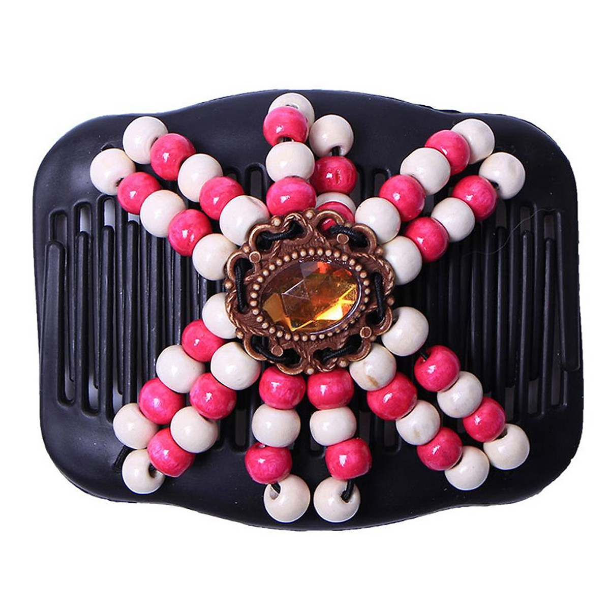 Mua Women Magic Hair Comb Wooden Beads Hair Clip Double Hair Comb Clips  Stretchy Hair Claw Updo Tools Hair Accessories - Rose Red tại Magideal