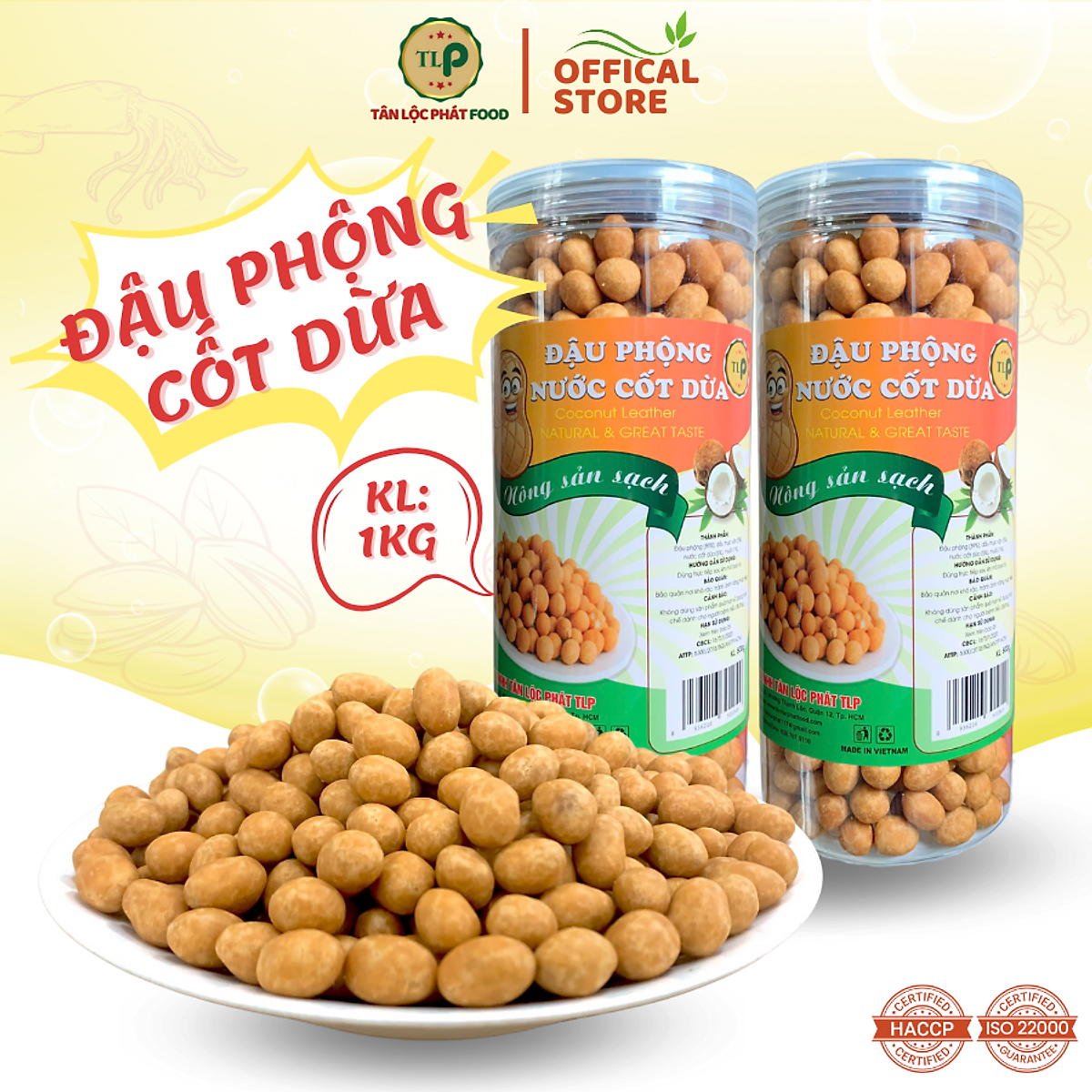 ĐẬU PHỘNG CỐT DỪA TÂN LỘC PHÁT COMBO 1KG - MỖI HŨ 500G