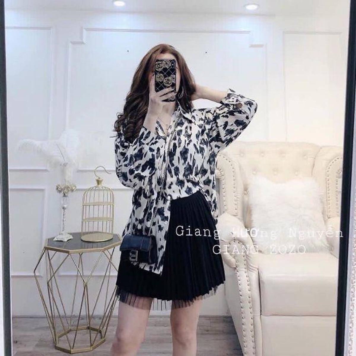 Áo sơ mi croptop họa tiết da beo ASM0639  Thời trang công sở KK Fashion