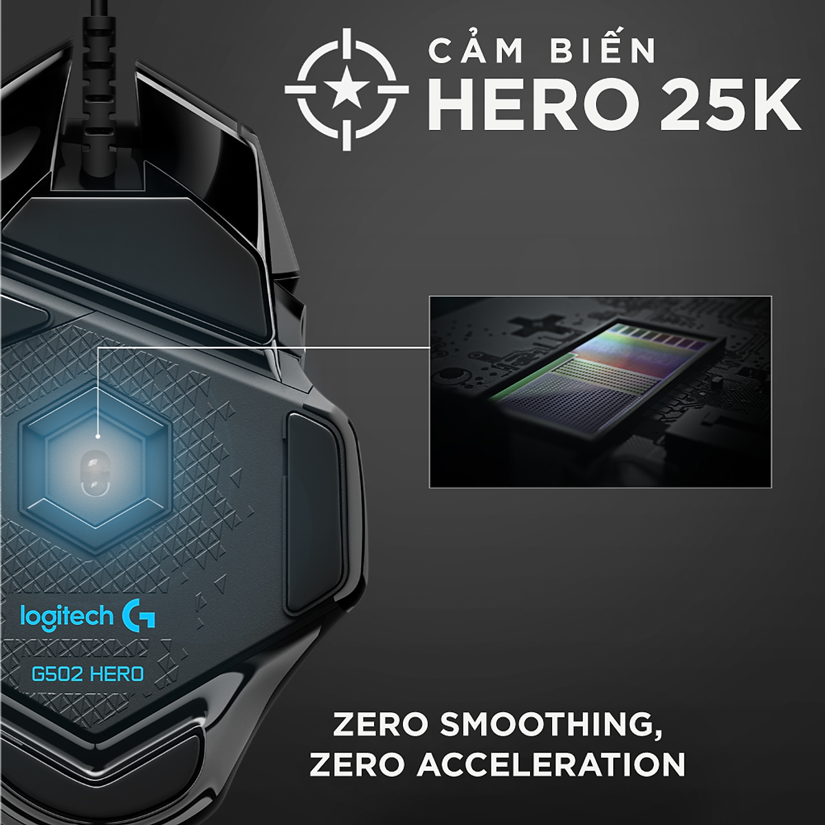 Chuột game hiệu suất cao Logitech G502 Hero - Cảm biến Hero 25k, RGB Lightsync, 11 nút lập trình, điều chỉnh trọng lượng, PC -Hàng Chính Hãng