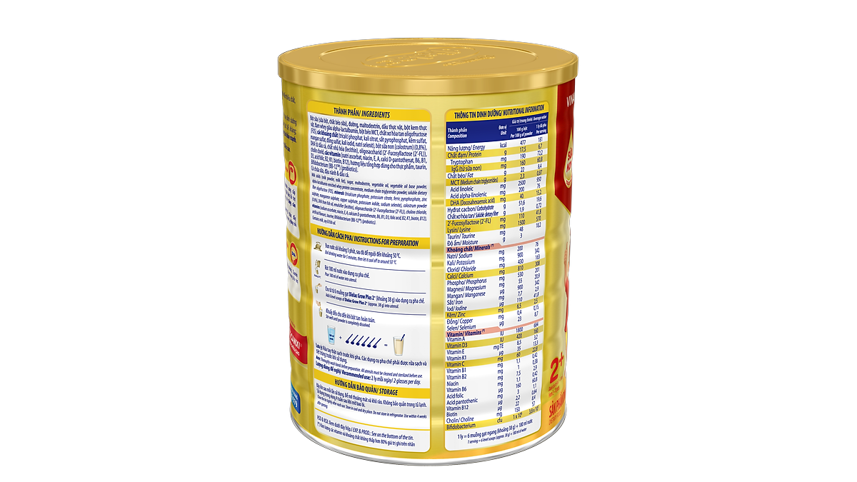 Sữa bột Vinamilk Dielac Grow Plus 2+ Hộp thiếc 1400g (Sữa Non)