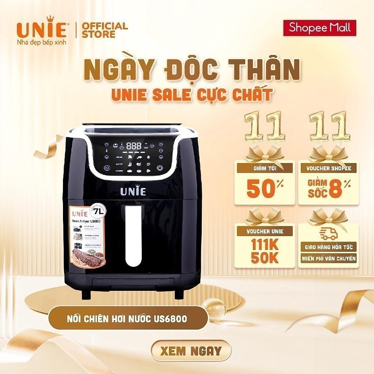 Nồi chiên hơi nước kết hợp nướng hấp UNIE Steam US6800 công suất - Hàng chính hãng