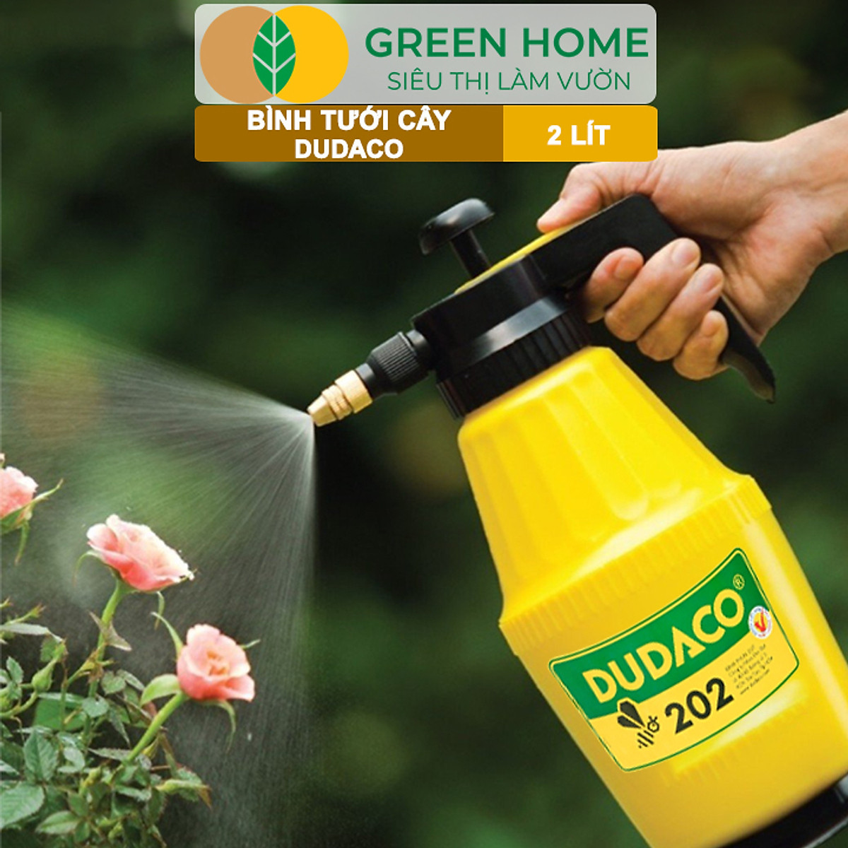 Bình Tưới Cây GreenHome, Dudaco, 2 Lít, Thân Bình Dày, Phun Xa 2 Chế Độ, Bơm Nhẹ Tay, Bình Tưới Cây Phun Sương, Bền, Đẹp