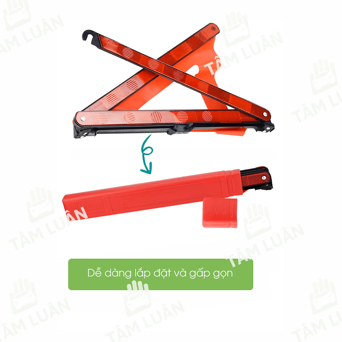 Biển báo phản quang tam giác xếp gọn, biển cảnh báo nguy hiểm, biển tam giác phản quang sự cố, phụ kiện ô tô Tâm Luân
