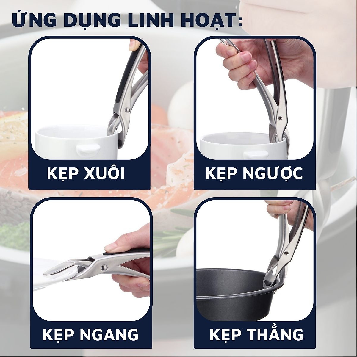 Dụng cụ kẹp gắp đồ nóng DandiHome inox 304 với mút silicon chống trơn trượt