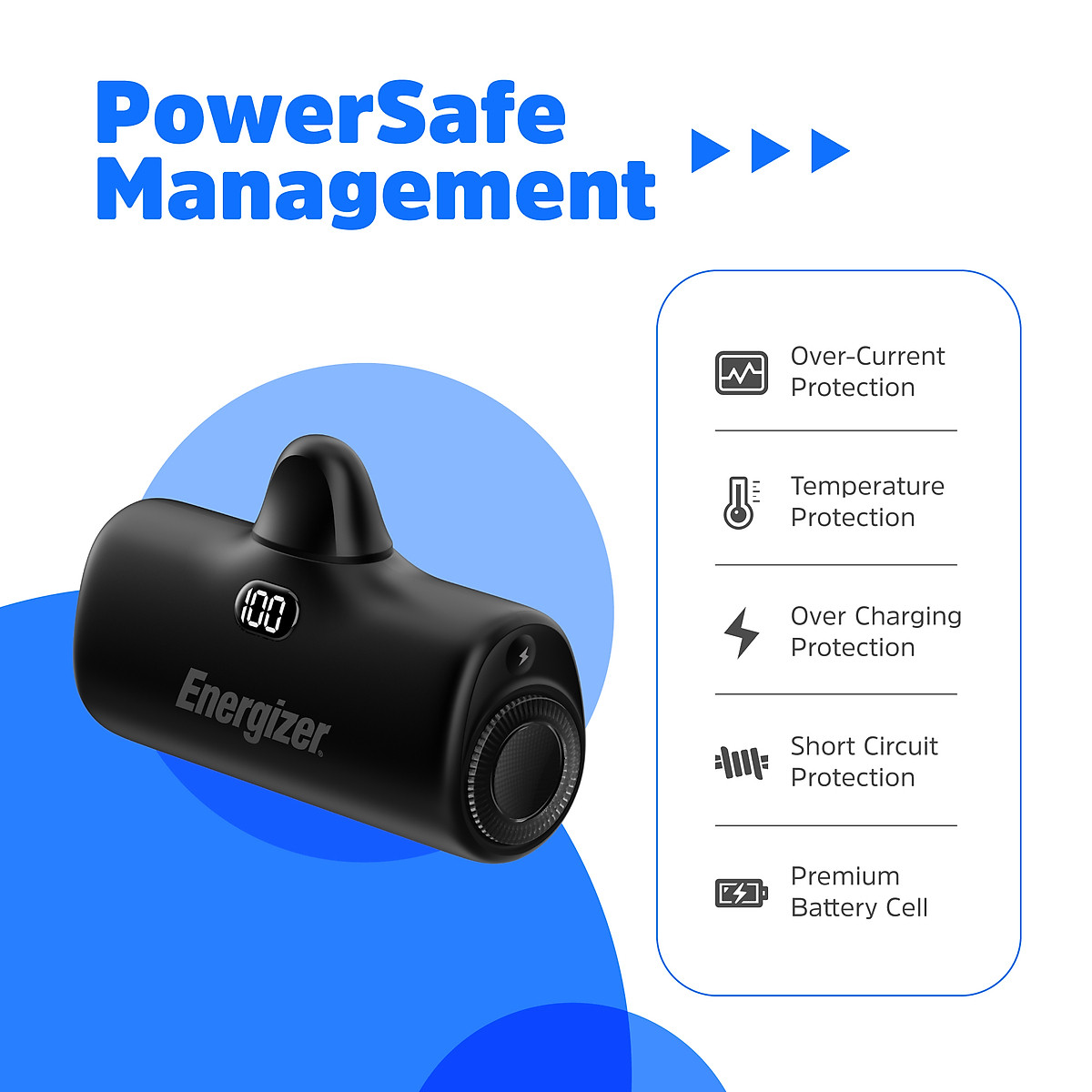 Sạc dự phòng Energizer 4,600mAh 3.6V Li-ion UE4600PQBK,Sạc nhanh PD 22.5W, bảo hành 24 tháng 1 đổi 1 - Hàng chính hãng