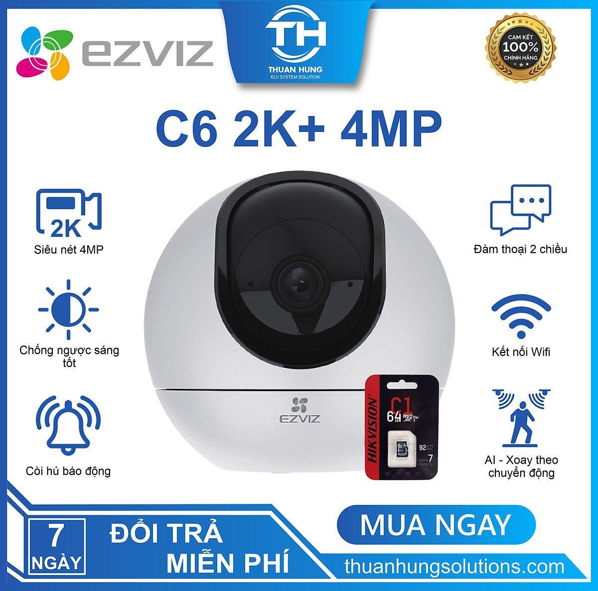 Camera Wifi EZVIZ C6, Camera xoay 360 Độ Phân Giải 2K+, Hỗ trợ ...