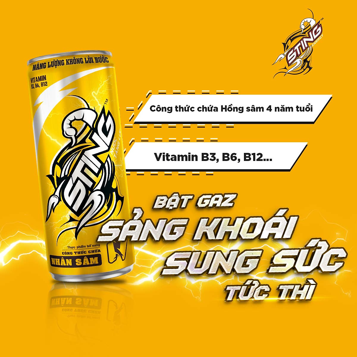 Lốc 6 Lon Nước Tăng Lực Sting Vàng (320ml/Lon)