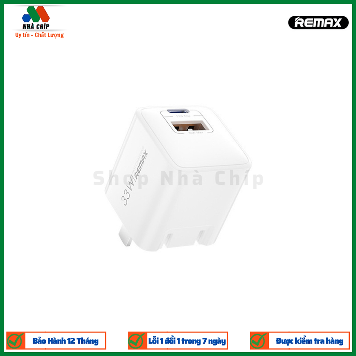 Củ sạc nhanh GaN công suất 33W Remax RP-U25 chuẩn kép PD + QC 3.0 - Hàng chính hãng
