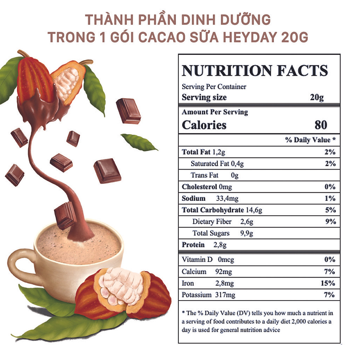 Bột cacao sữa Heyday - Hot Cocoa hộp 12 gói x 20g - Đậm vị chân thật từ cacao nguyên chất
