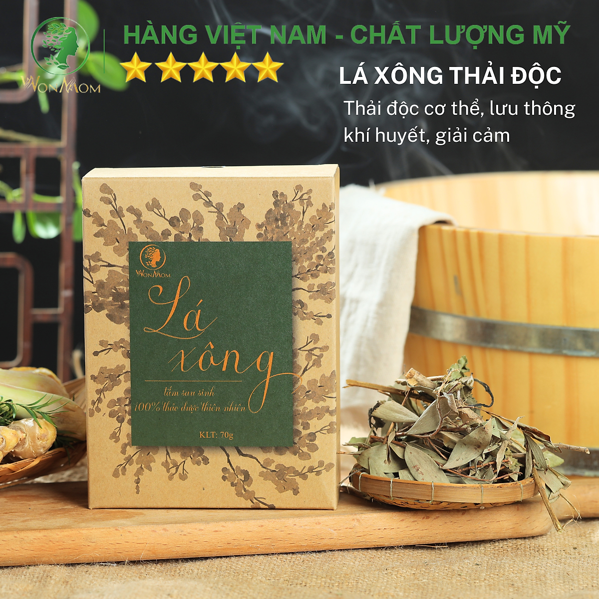 Combo 2 hộp lá xông giúp khử mùi, giải cảm, lưu thông khí huyết Wonmom
