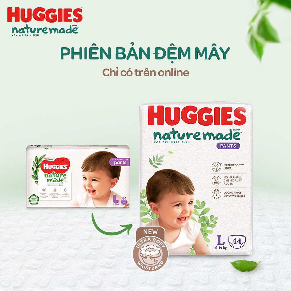 Tã Quần Siêu Cao Cấp Huggies Platinum Nature Made XL38 (38 Miếng)
