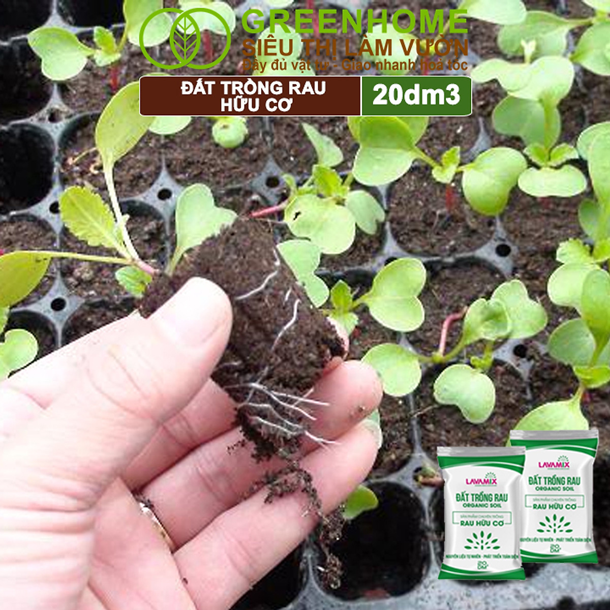 Đất Trồng Cây Greenhome, Bao 20dm3 (10kg), Đầy Đủ Dinh Dưỡng, Tiện Lợi, Dễ Sử Dụng, Chuyên Trồng Rau, Hoa, Kiểng