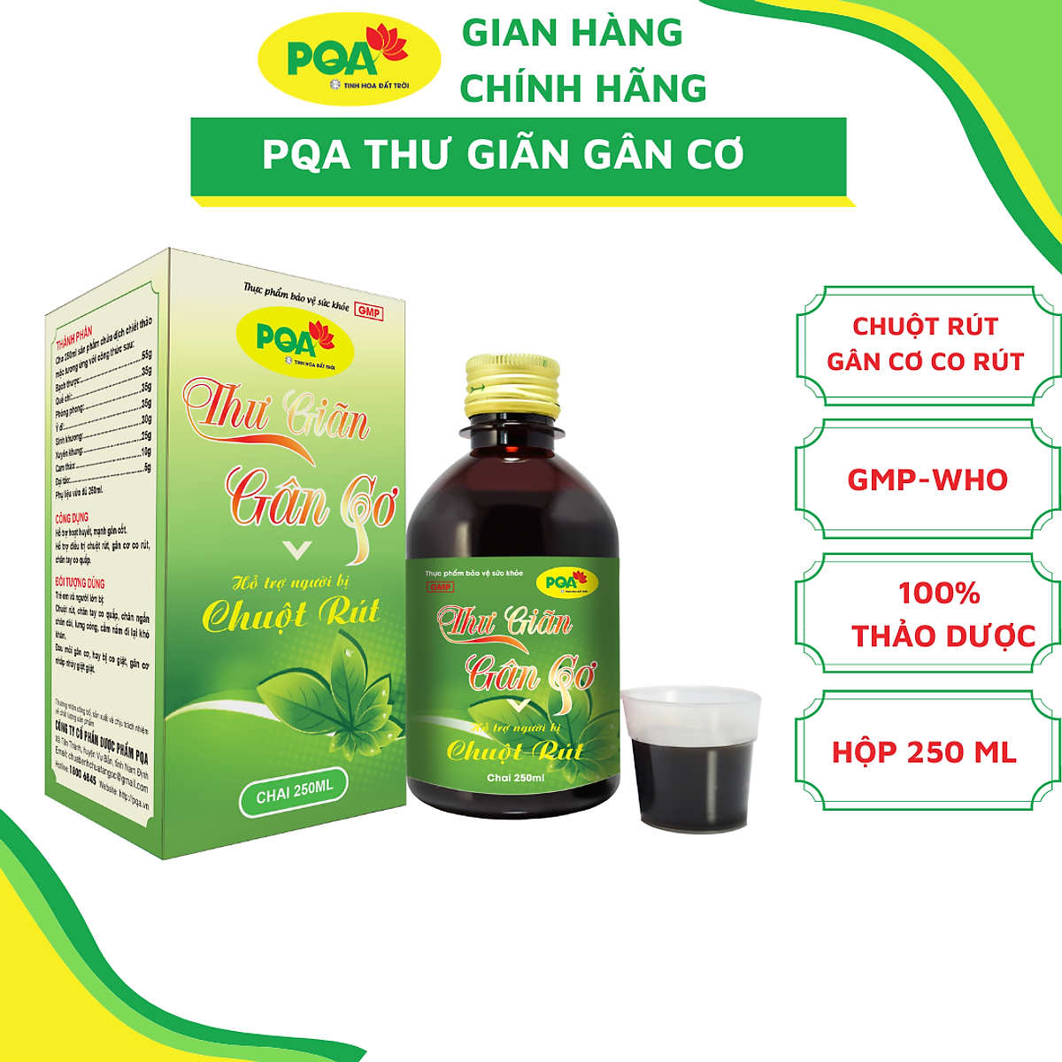 Siro PQA Thư Giãn Gân Cơ 250ml là dược phẩm thảo dược giúp hoạt ...