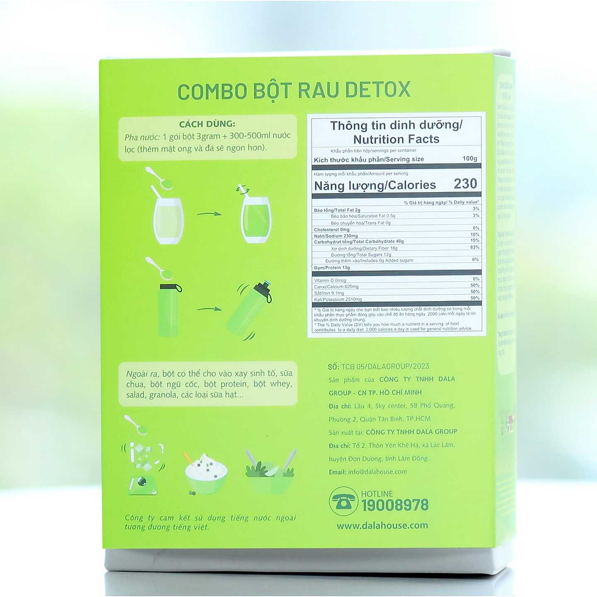 Combo Bột Rau Củ Thải Độc Dalahouse Hộp 63gr (Mẫu mới gồm 7 loại rau củ chia tuýp nhỏ) Sấy lạnh nguyên chất - Detox thanh lọc cơ thể