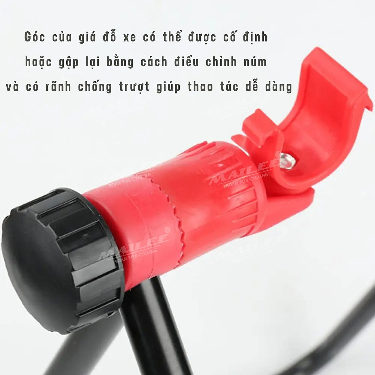 Giá đỗ xe đạp chân chóng cố định chữ U móc đỏ giúp dựng đứng xe đạp để sửa chữa/ bảo dưỡng, khung kim loại, móc nhựa ABS (1 cỡ có điều chỉnh) - Mai Lee