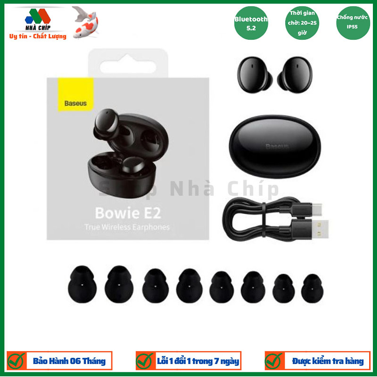 Tai nghe Bluetooth nhỏ gọn Baseus Bowie E2 True Wireless Earphones (Bluetooth V5.2 ,5 ~ 25h sử dụng, Anti-Los, điều khiển APP, WS chống nước IP55)-Hàng chính hãng