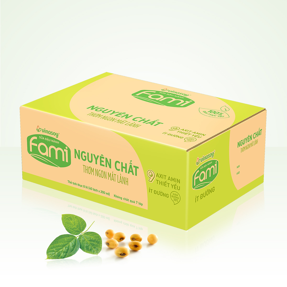 Thùng Sữa đậu nành Fami Nguyên Chất ít đường (200ml x 40 bịch)