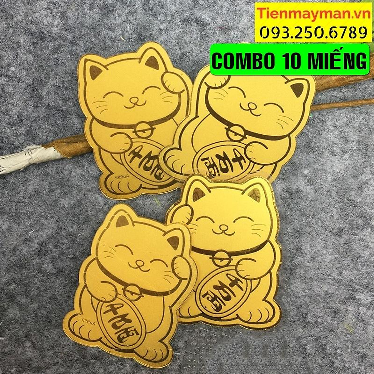 CÒN HÀNG] COMBO 10 Miếng mèo thần tài mạ vàng 24k rước lộc vào nhà Tết
