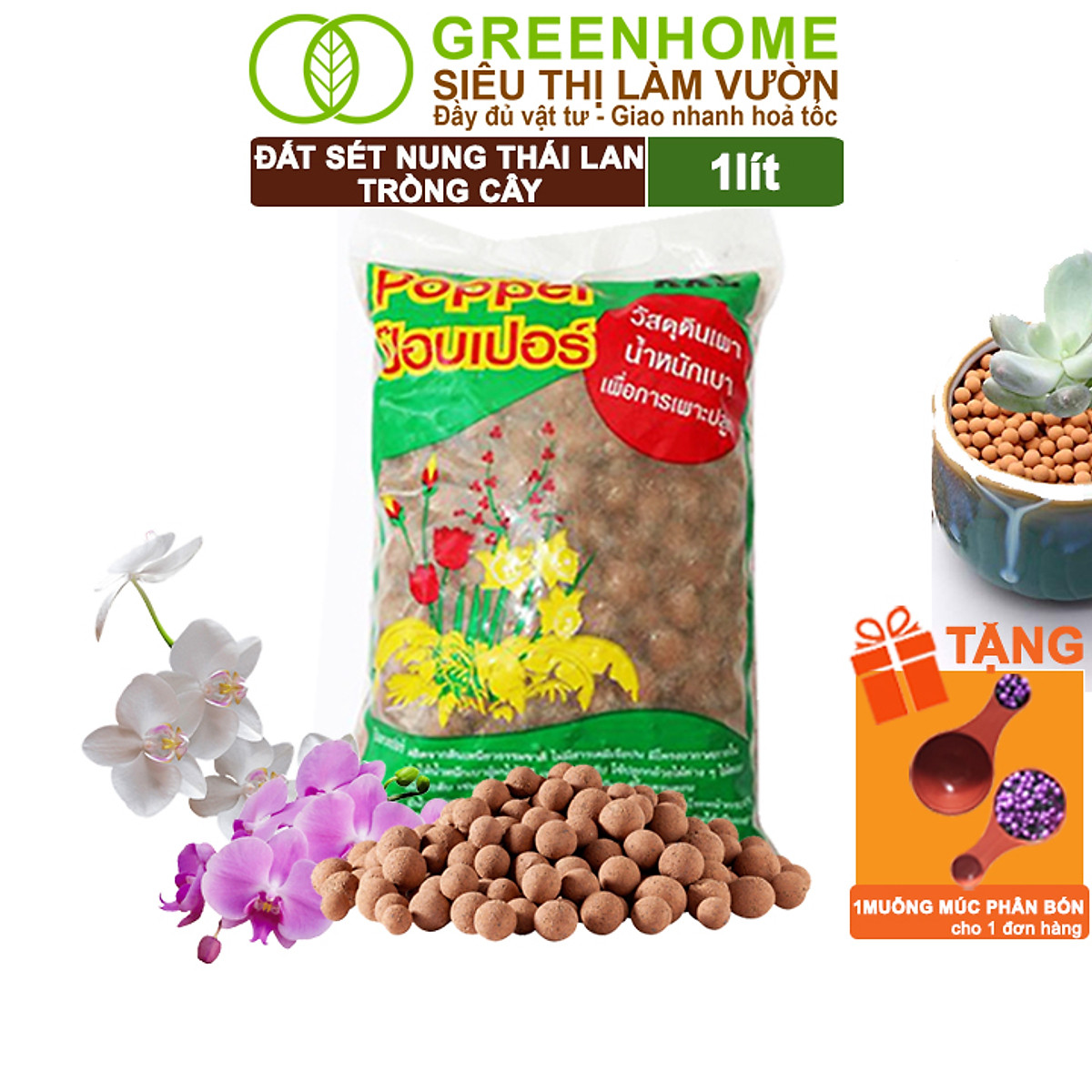 Đất Sét Nung Trồng Cây Greenhome, Bao 6lít, Thái Lan, Trồng Sen Đá, Phong Lan, Sứ, Thuỷ Canh, Chống Mọc Cỏ, Thoáng Khí