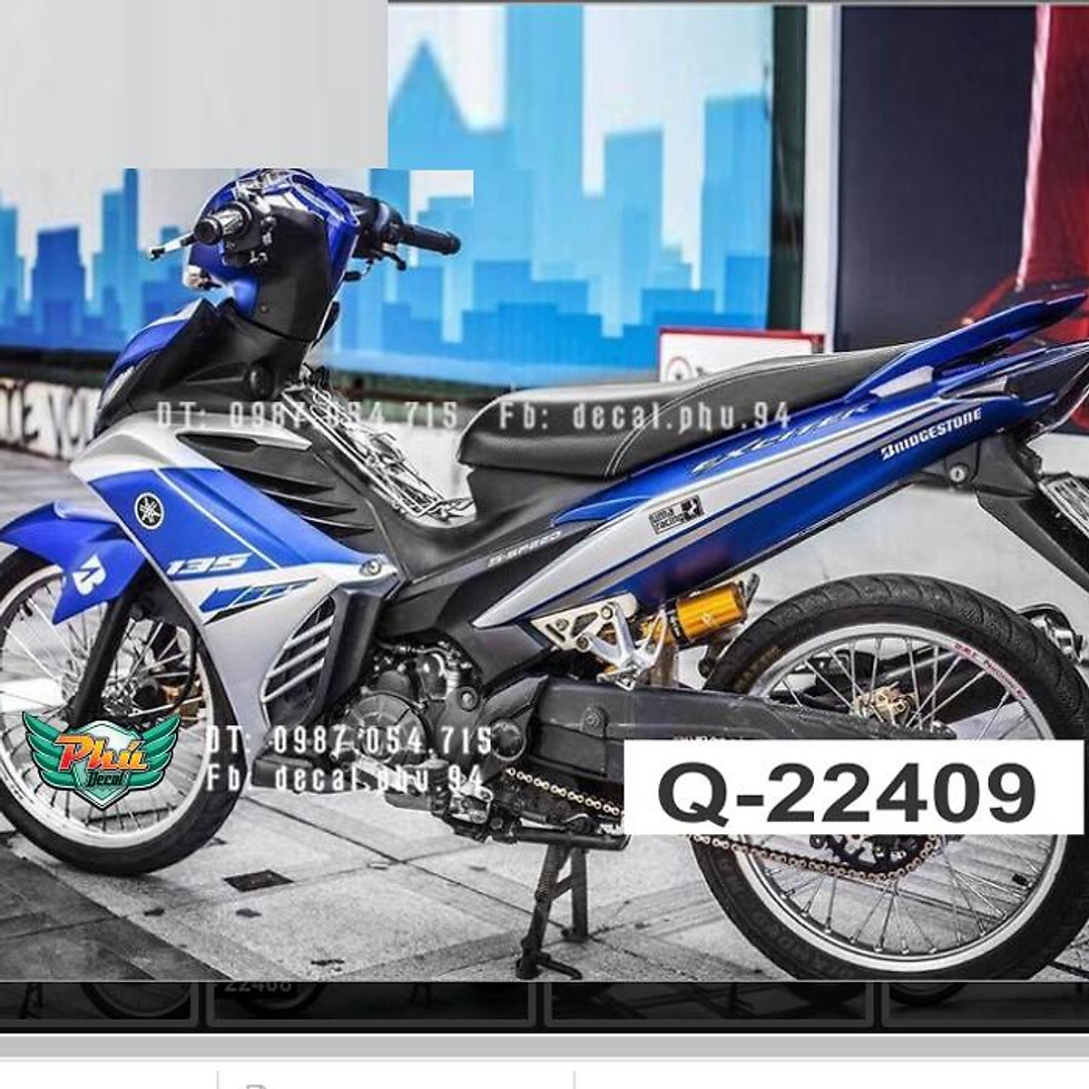 Tem Trùm Exciter 135 Trắng Xanh GP Duke  Decal Thượng Hải