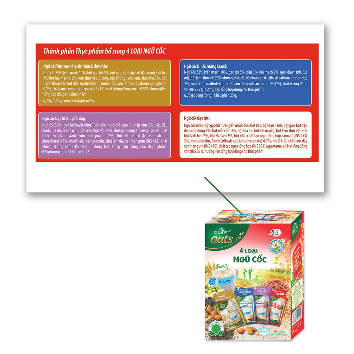 4 Loại Ngũ Cốc Xuân An [ít đường] Hộp 400G {25g*16 gói}