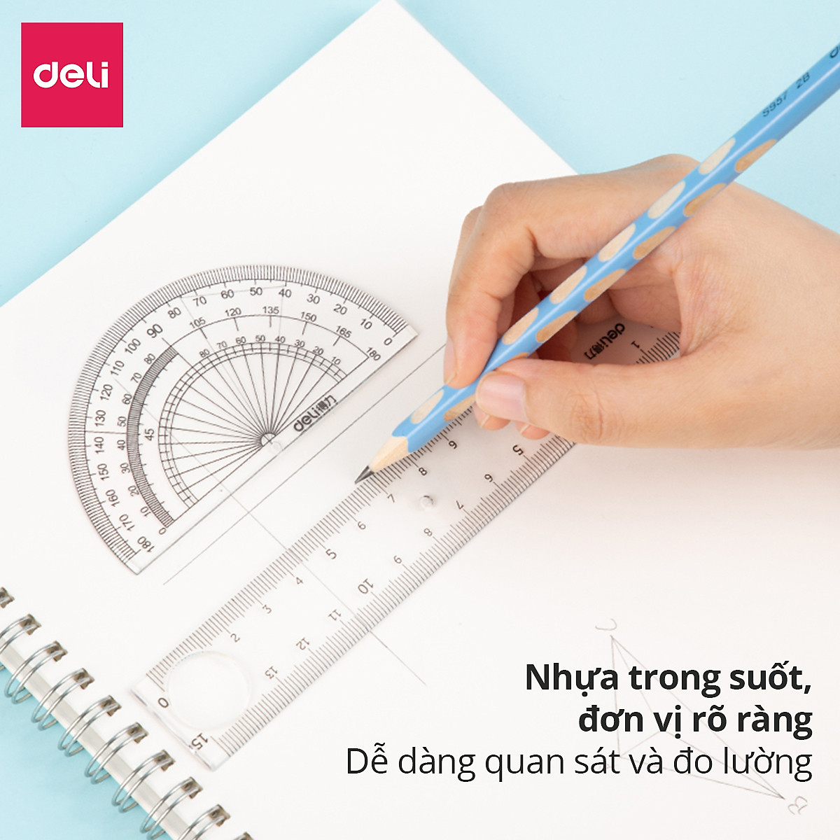 Bộ Thước Kẻ Thước Đo Độ Eke Học Sinh Deli - Bộ Dụng Cụ Học Tập 4 Chiếc - 79529 79530