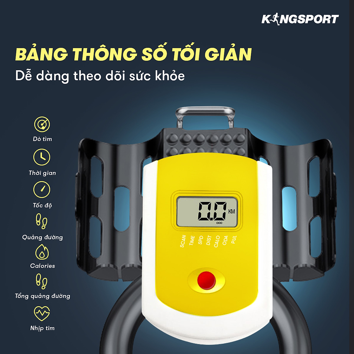 Xe đạp tập KINGSPORT BK-5804 kháng lực từ tính, tích hợp đồng hồ đo lường chỉ số, cân nặng phù hợp từ dưới 100-110kg