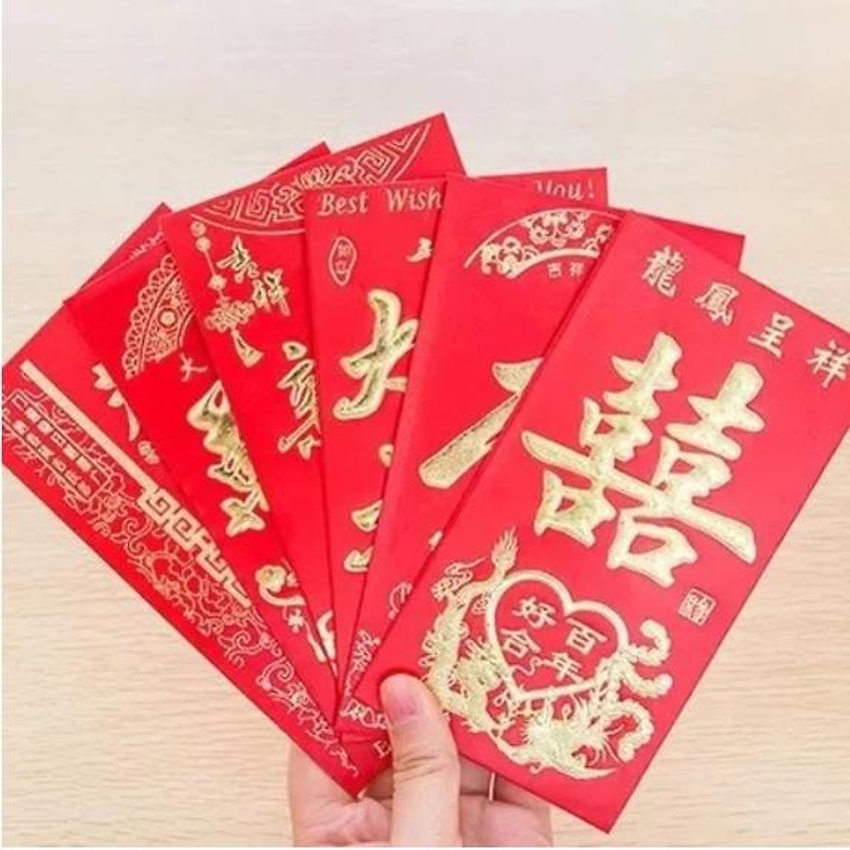 Thếp 6 Bao Lì Xì Giấy Đỏ Đám cưới chúc mừng năm mới lễ tết Sinh