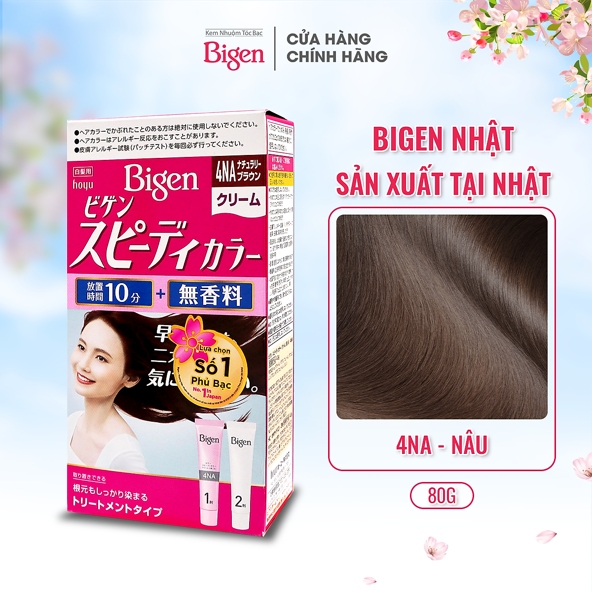 Thuốc nhuộm dưỡng tóc phủ bạc thảo dược Bigen Nhập Khẩu 100% Nhật Bản Speedy Color Cream 80ml dạng kem