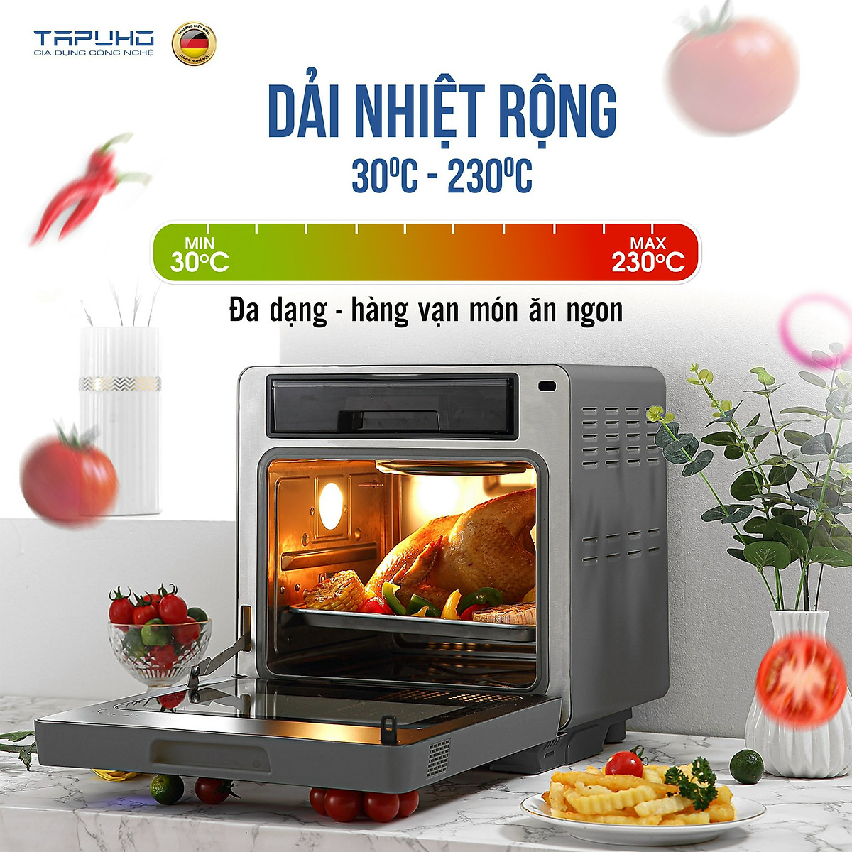 Nồi chiên hơi nước cao cấp TAPUHO TSF16 - Thương hiệu Đức - 2.800w - 16 lít - BH 2 năm