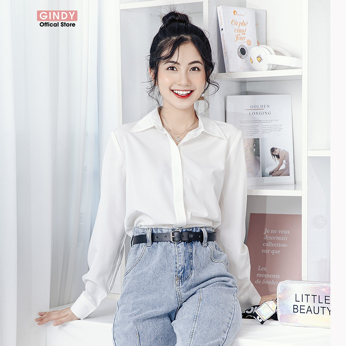 Áo Sơ Mi Trắng Nữ form rộng tay ngắn lỡ kiểu dáng basic dáng suông style đi  học sinh viên có túi ngực  738  Shopee Việt Nam