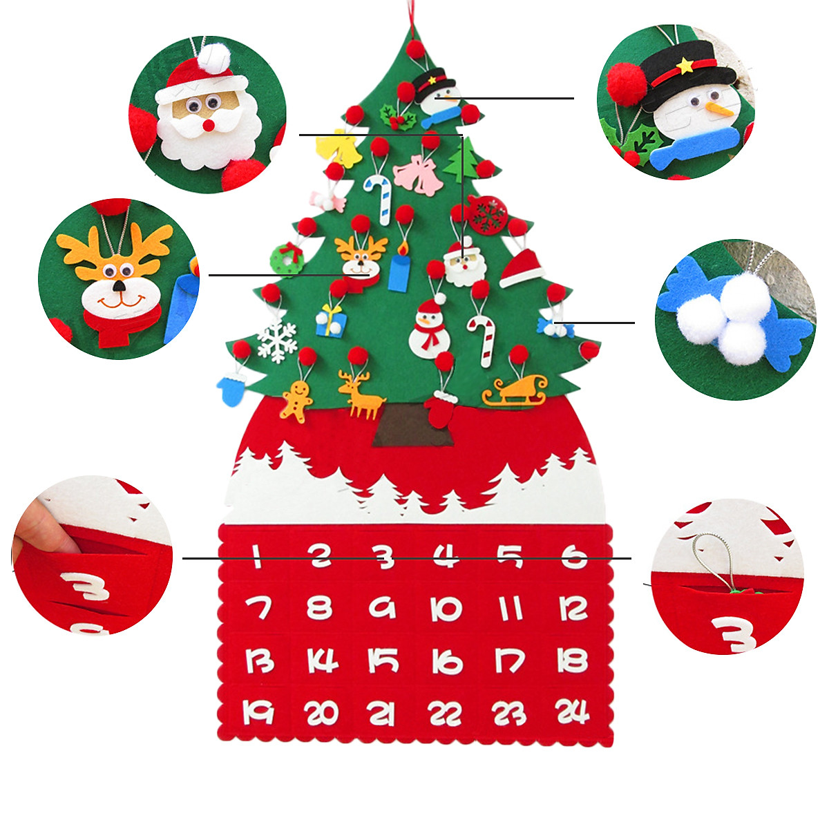 Mua Kids DIY Christmas Tree Advent Calendar Fabric Countdown Calendar with  Pockets