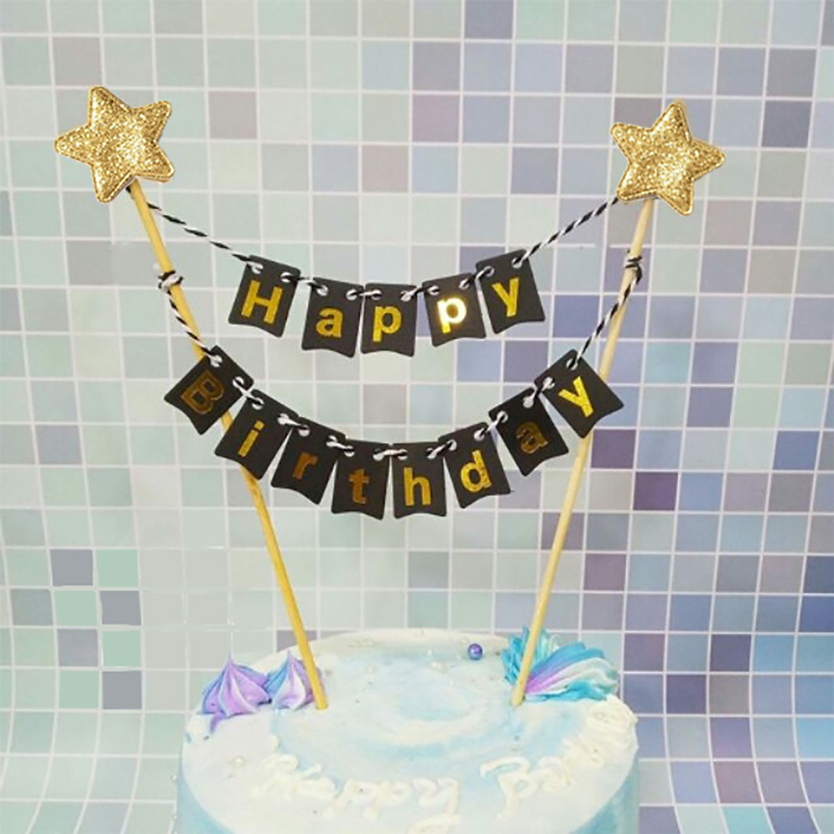 Happy Birthday cake pastel shades bunting stars, stripes & polka dots –  Paper Jackdaw