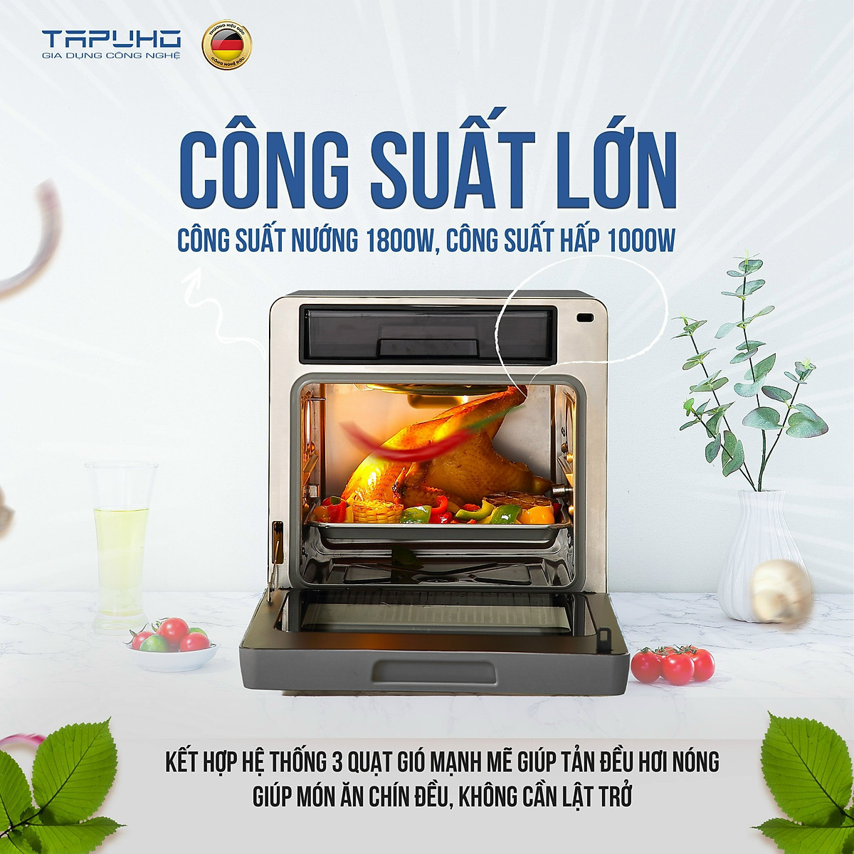 Nồi chiên hơi nước cao cấp TAPUHO TSF16 - Thương hiệu Đức - 2.800w - 16 lít - BH 2 năm
