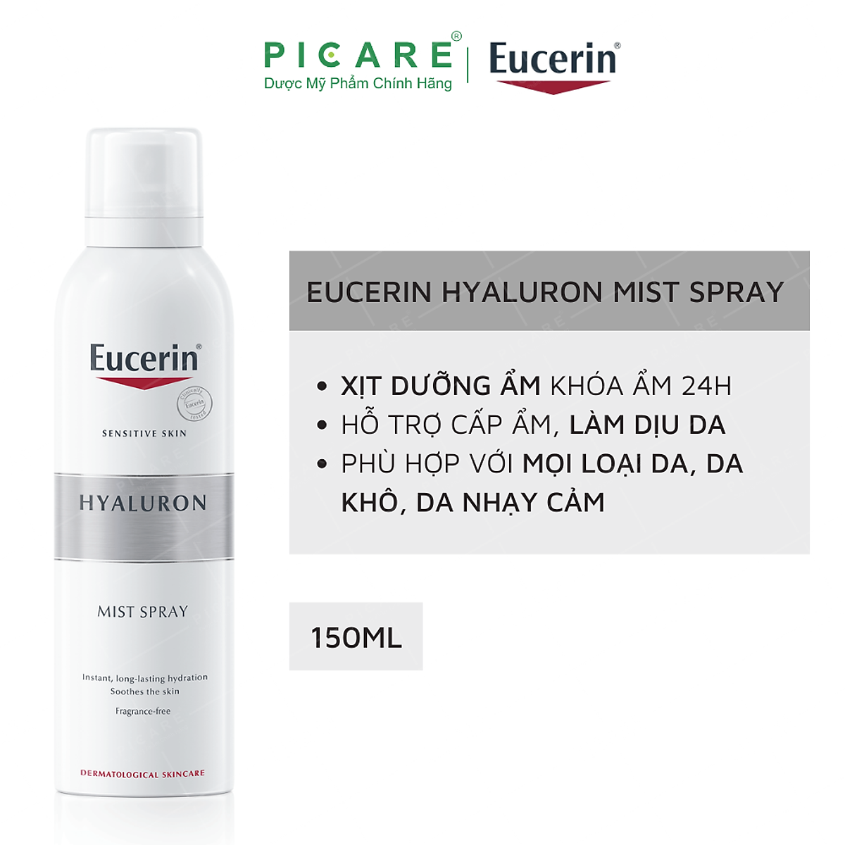 Combo 2 chai Eucerin Xịt Dưỡng Ẩm Cho Da Nhạy Cảm Hyaluron Mist Spray 150ml