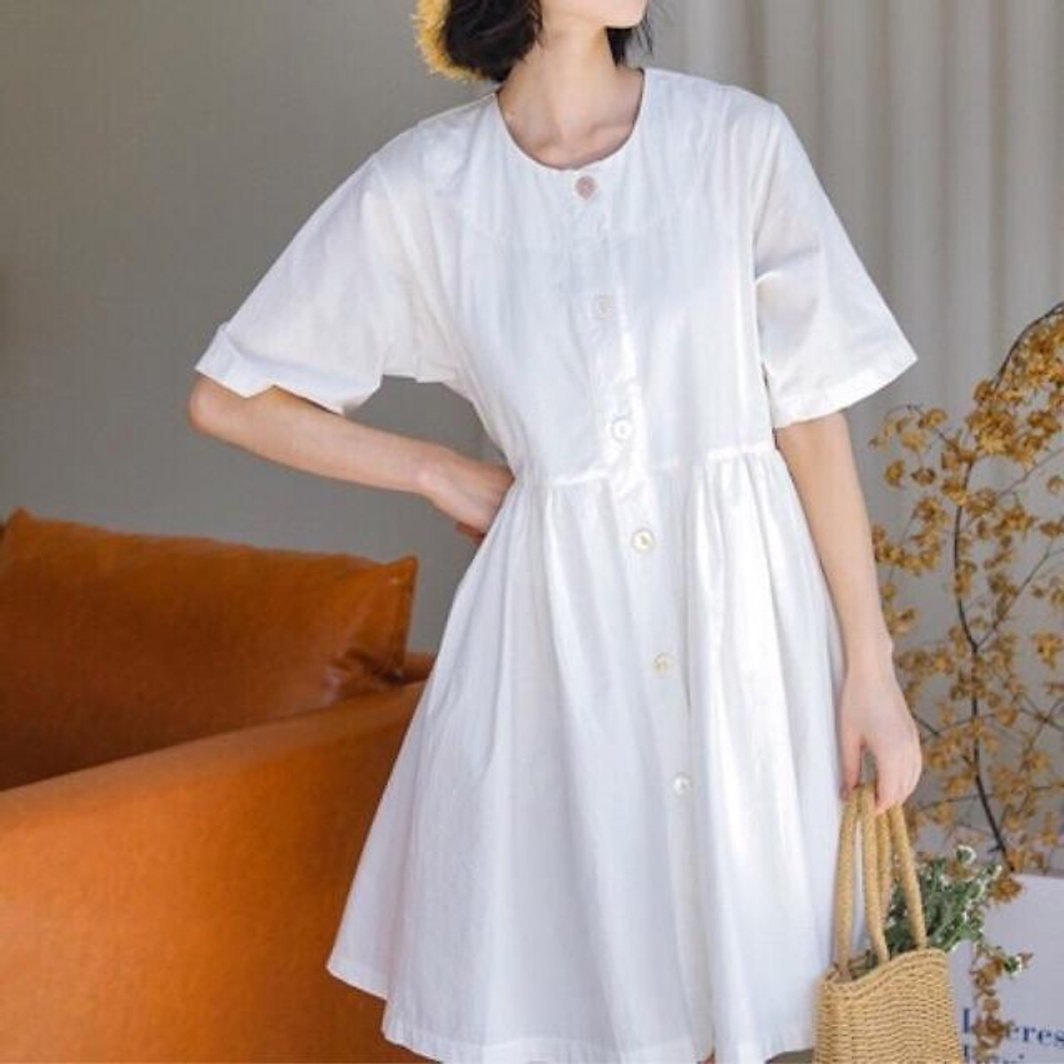 Đầm thô babydoll dáng suông tay lỡ