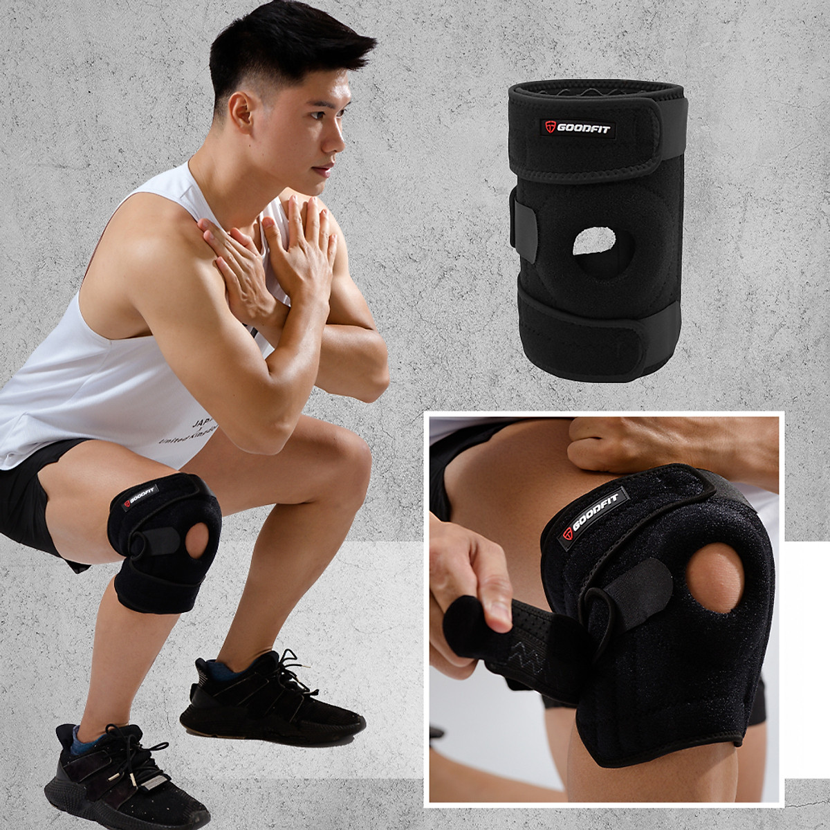 Bó gối thể thao, băng đầu gối thủ môn, băng bảo vệ đầu gối tập gym GoodFit đệm silicone, thanh lò xo trợ lực GF515K