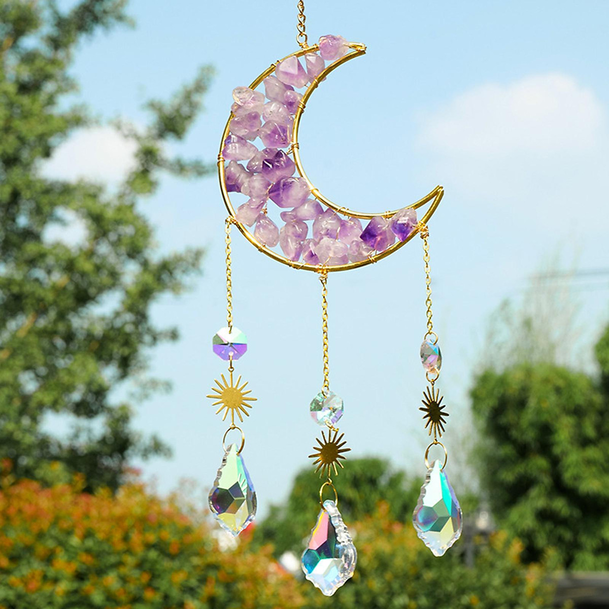 Crystal Wind Chime Moon Pendant Ornament for Car Balcony Decor ...