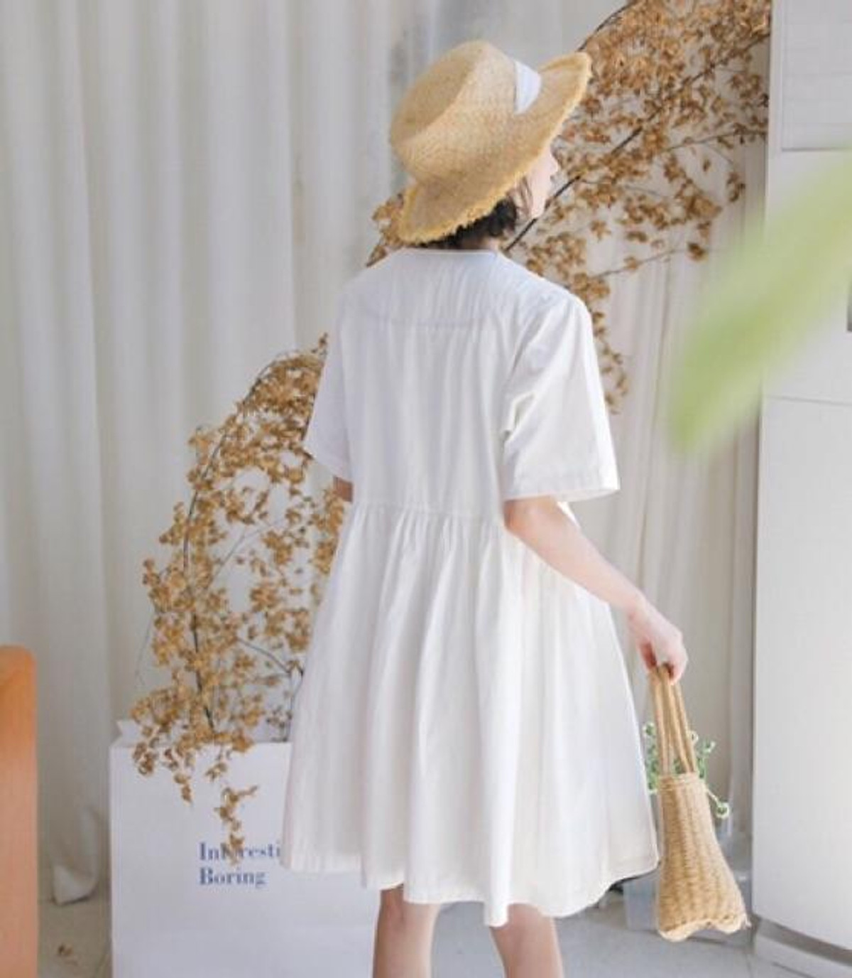 Đầm thô babydoll dáng suông tay lỡ