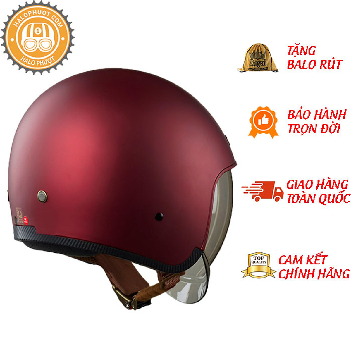 Nón bảo hiểm 3/4 ROYAL M139 có kính âm màu ĐỎ ĐÔ