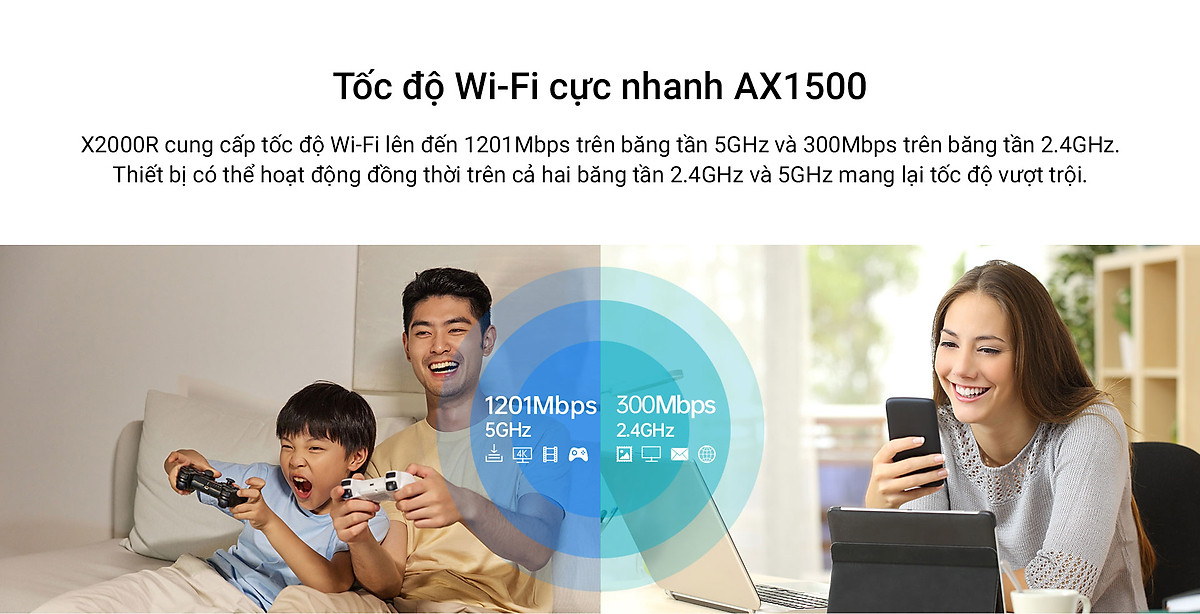 Router Wi-Fi 6 băng tần kép Gigabit AX1500 - X2000R _HÀNG CHÍNH HÃNG