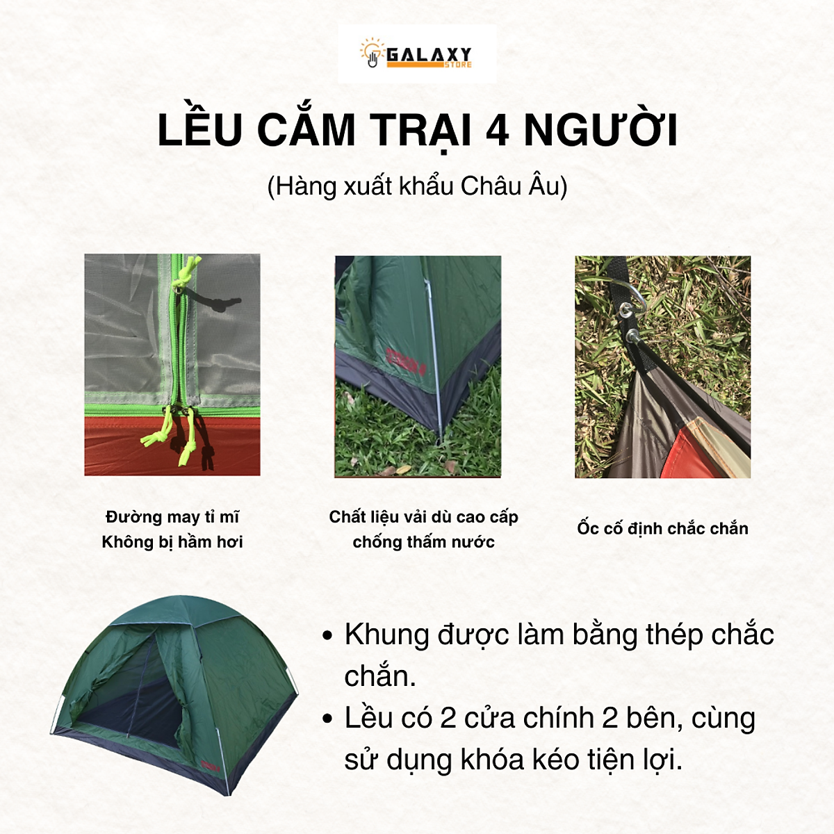Lều 4 Người Phượt Cắm Trại Du Lịch Dã Ngoại Cao Cấp Galaxy Store GSL05 Tetragon 4P, Khung Thép Chắc Chắn Chống Thấm Nước, Không Bị Bí Hơi Trọng Lượng Nhẹ